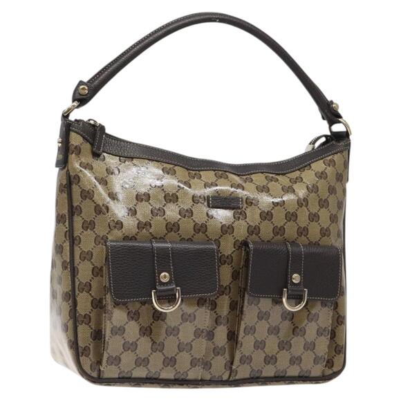 GUCCI GG Crystal Shoulder Bag Coated Canvas Outlet Brown Gold - Picture 1 of 16